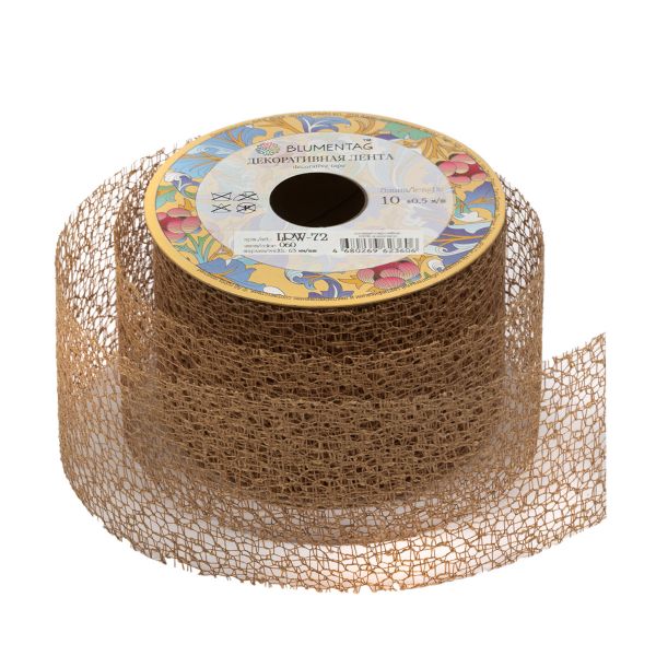 Лента декоративная 63 мм / 10±1 метров, 060 бежевый/сетка, Blumentag LRW-72