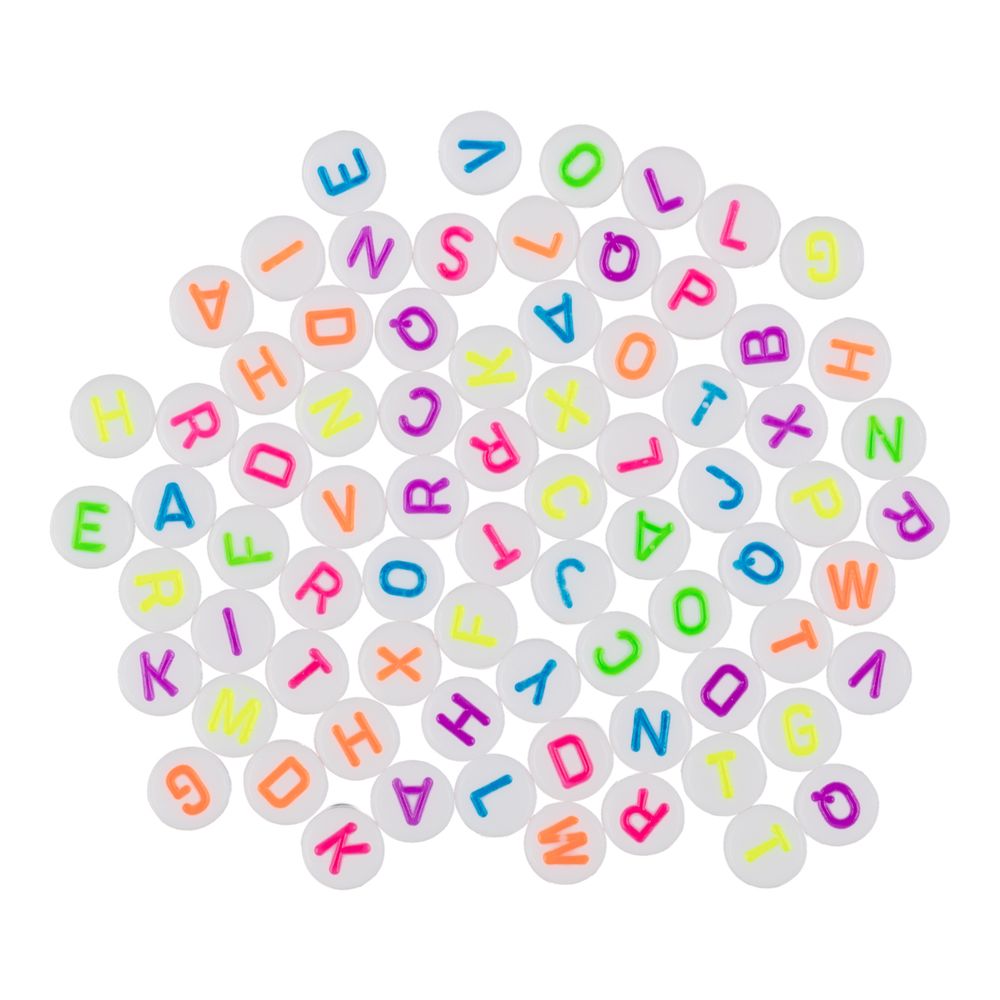 Бусины пластик 4х7 мм, 1000 шт (10х100 шт), №01 цветные/белые английский алфавит, Hobbius ABFD