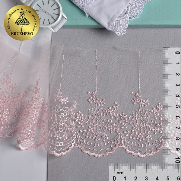 Кружево на сетке широкое 100 мм, TR.3657, цв.06 розовая пудра уп.9м, Kruzhevo