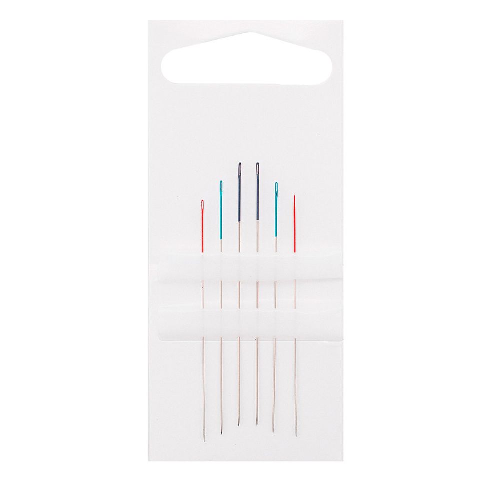Иглы ручные для бисера с цветн. ушком, №10,11.12, серебро/цв. черный/голуб, красн.6 шт, Pony