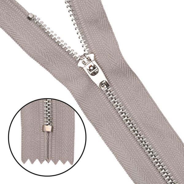 Молния металл джинсовая Т4 (4 мм) 1 зам., н/раз., 18 см, никель, 340 св.серый, 10 шт