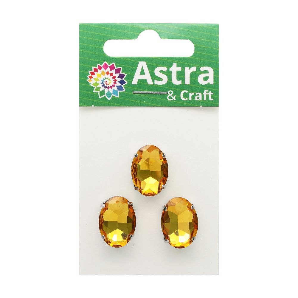 Хрустальные стразы в цапах овальной формы, желтый 13х18 мм, 3 шт., ОЦ004НН1318