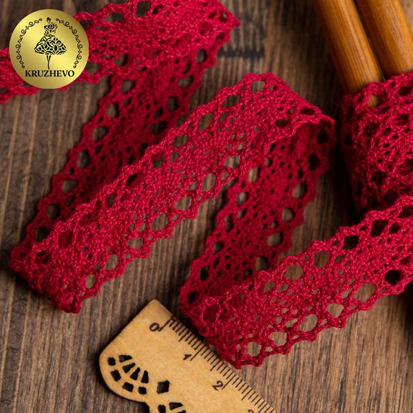 Кружево вязаное (тесьма) 20 мм / 10 метров, цв.26 бордовый, Kruzhevo