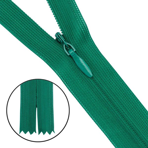 Молния потайная (скрытая) Т3 (3 мм) 1 зам., н/раз., 50 см, нейлон, F258 зеленый, 10 шт