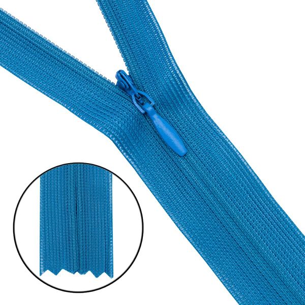 Молния потайная (скрытая) Т3 (3 мм) 1 зам., н/раз., 50 см, нейлон, F216 голубой, 10 шт