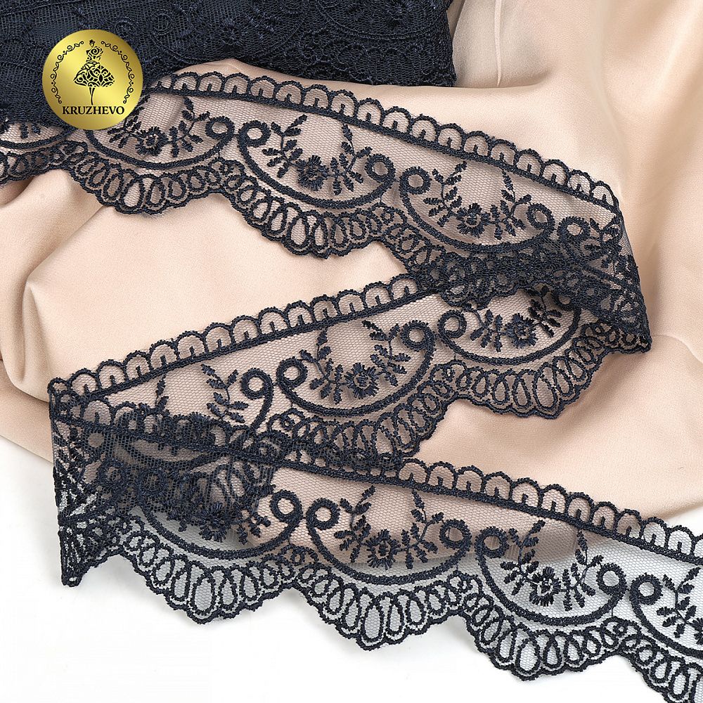 Кружево на сетке 50 мм, TR.1158A, 03 т.синий, 12м, Kruzhevo