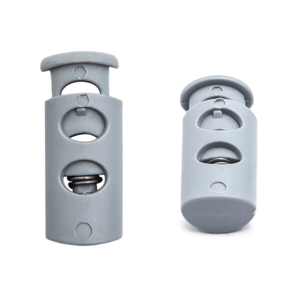 Фиксатор (зажим) для шнура пластик 2 отв., ⌀4.0 мм, 9х22 мм, цилиндр, ПП, св.серый, 100 шт