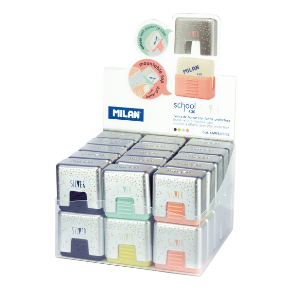 Ластик квадратный защитном пенале 3,4х3,2х1.9 см, 30 шт, Milan CMMS430SL