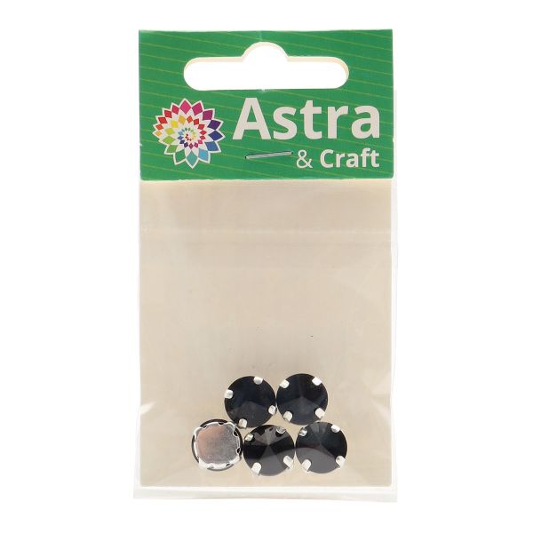 Хрустальные стразы в цапах круглой формы, черный 10 мм, 5 шт. Astra&Craft, РЦ018НН10