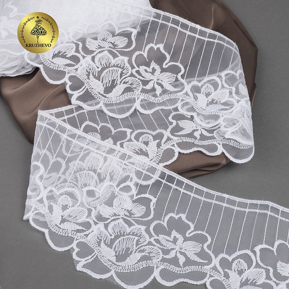 Кружево на сетке широкое 120 мм, 40484, цв.01 белый уп.13.7м, Kruzhevo