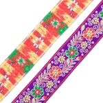 Лента (тесьма) жаккардовая 33.0 мм / 7 метров, сирень с цветами, 11823