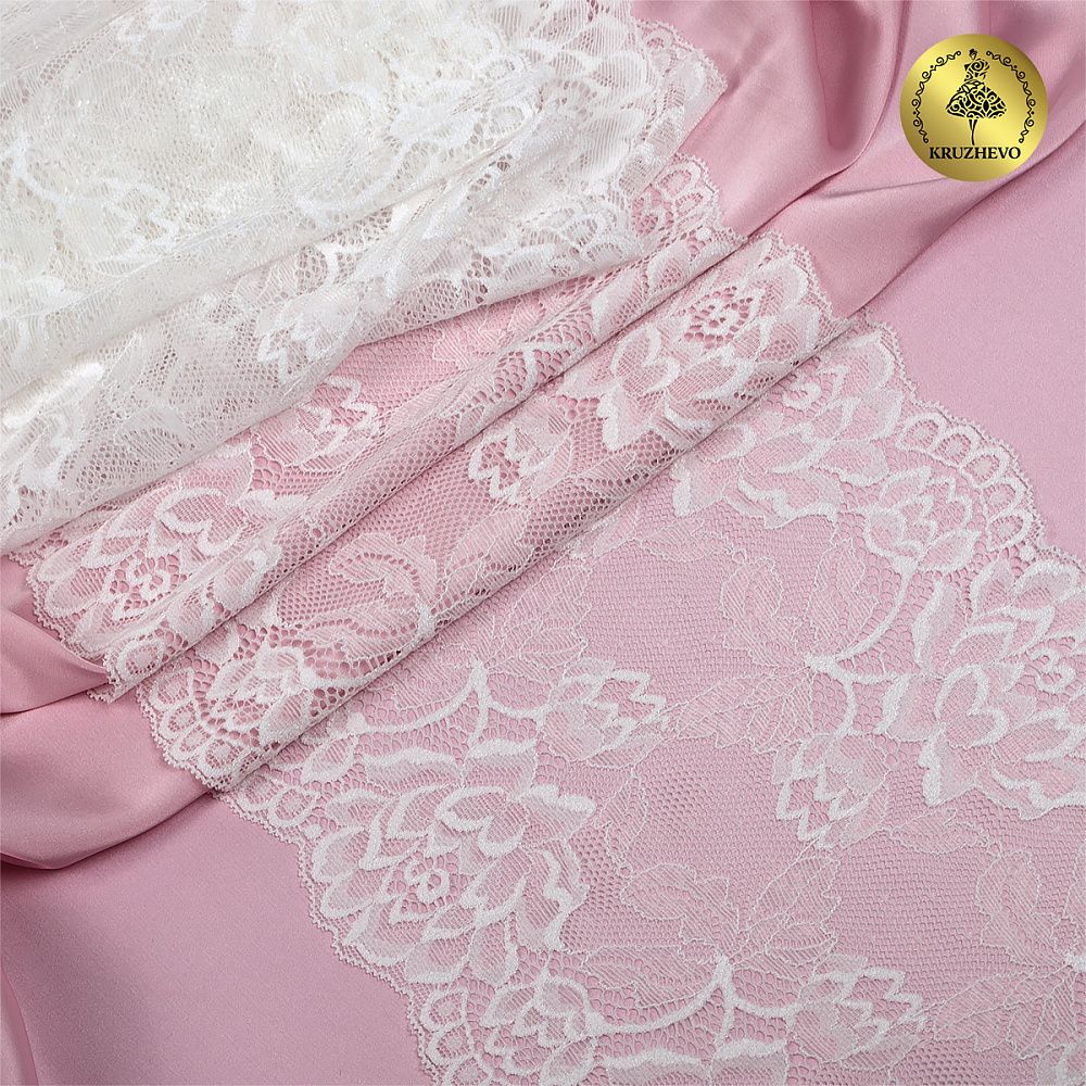 Кружево бельевое эластичное 180 мм / 25 м, цв.02 молочный, Kruzhevo