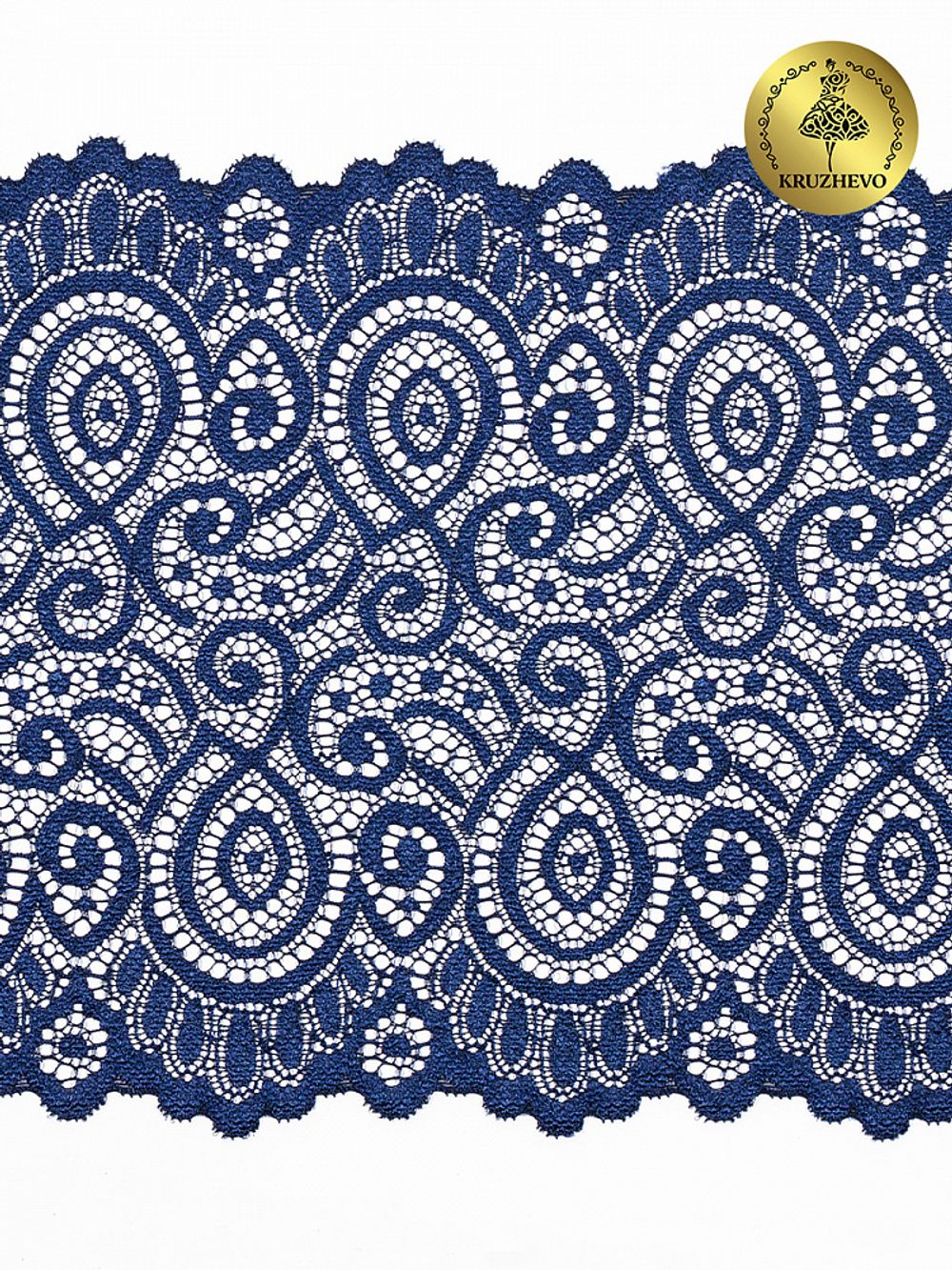 Кружево эластичное (стрейч) L1351 180мм цв.006 т.синий, 140м, Kruzhevo