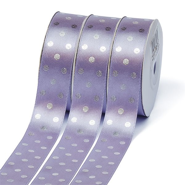 Лента атласная в горошек серебро 25.0 мм / 27.4±2 метров, 435 сиреневый, Ideal