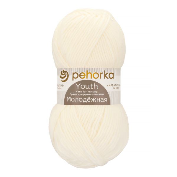 Пряжа Пехорка Молодежная / уп.5 мот. по 100 г, 280 м, цв.001 белый
