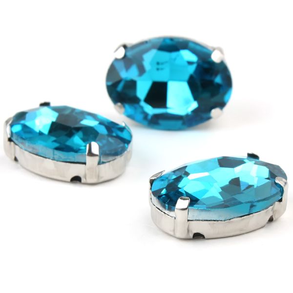 Хрустальные стразы в цапах овальной формы, голубой 13х18 мм, 3 шт., ОЦ010НН1318