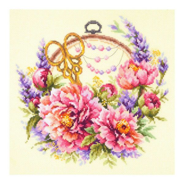 Набор для вышивания нитками Чудесная игла, Пионы для умелицы 25х25см