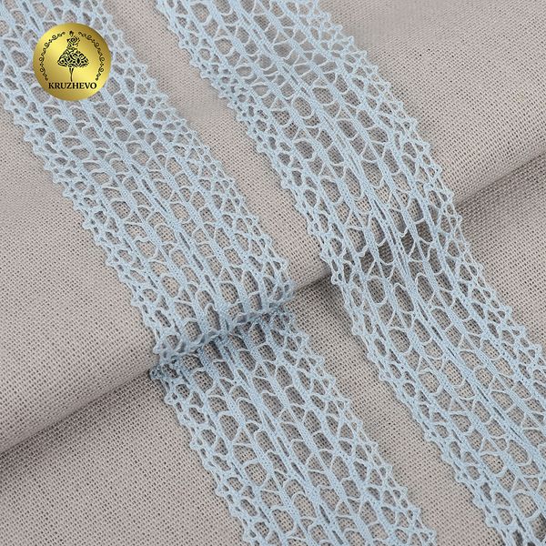 Кружево вязаное (тесьма) 25 мм / 10 метров, D1002, тонкая нить, цв.F183 голубой, Kruzhevo