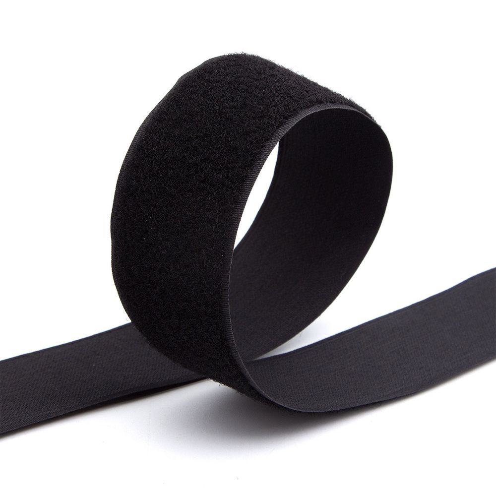 Лента контактная липучка (велкро) пришивная к пластиковой 25 мм, 45.72 м, 100% нейлон, черный, /петля/
