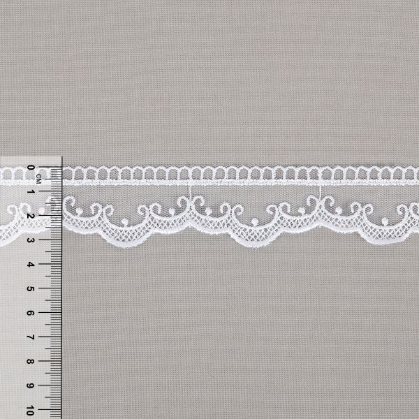 Кружево на сетке 34 мм / 10 м, белый, Gamma GKM-3401