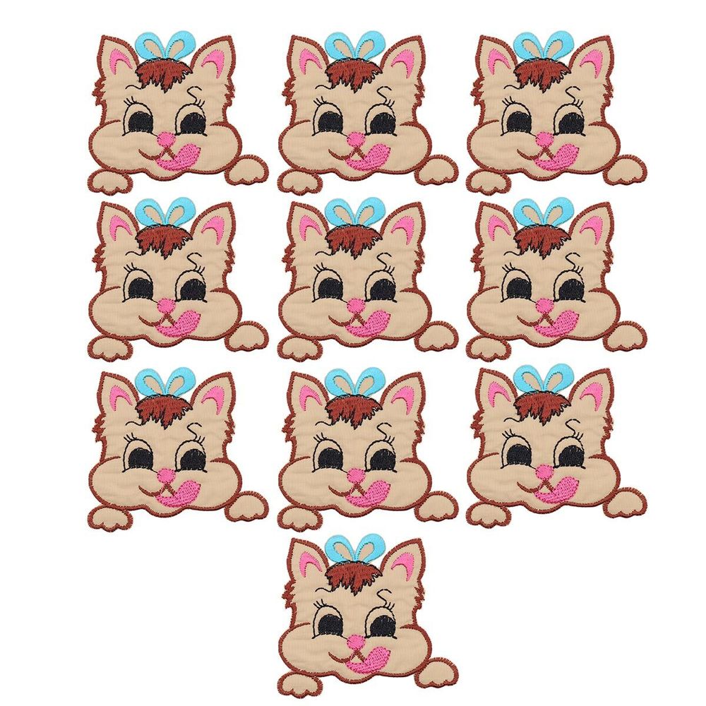 Термоаппликация Кошка с бантом, 78х69мм 10 шт (бежевый), 1819