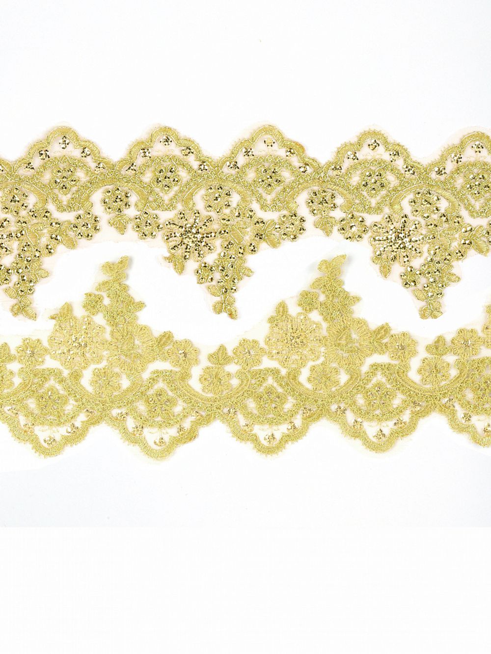 Кружево на сетке 110 мм / 2 метра, с пайетками, TBY G1232, цв.золото, Kruzhevo