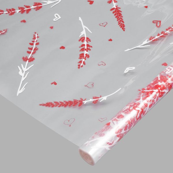 Пленка прозрачная двухцветная с рисунком Лаванда бело-красная 70 см / 9.14±5% метра
