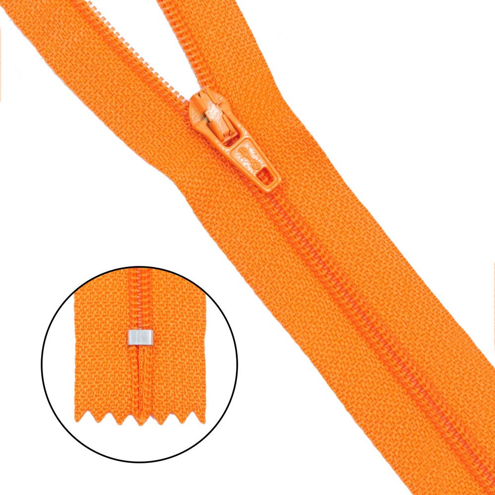 Молния спираль (витая) брючная Т3 (3 мм) 1 зам., н/раз., 20 см, автомат, оранж, 30114, 10 шт