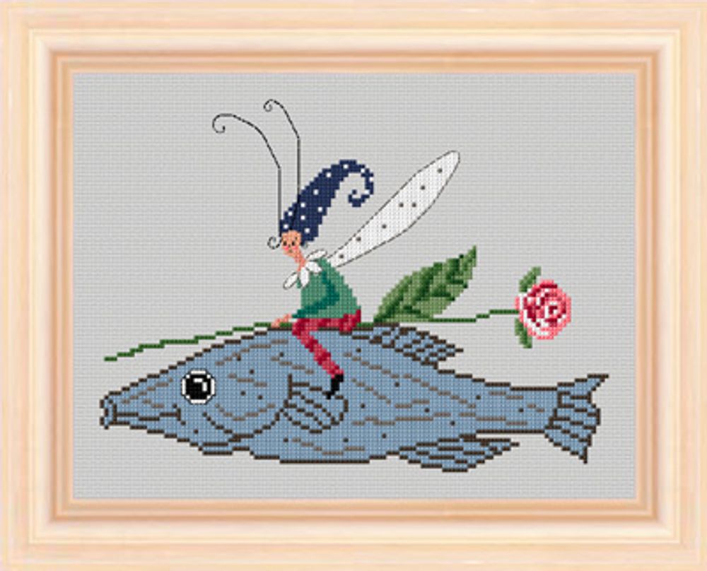 Набор для вышивания &quot;Влюбленный Эльф на рыбе&quot; 20*15см, Acufactum Ute Menze, 24010-01