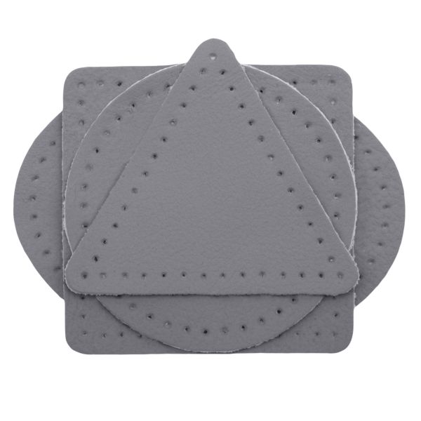 Набор заплаток пришивных из кожи, круг, квадрат, треугольник, овал 6см, с перфорацией, 4 шт (07 серый), 9723