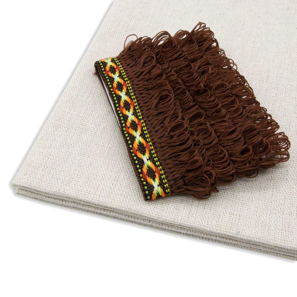 Ткань для рукоделия в наборе с тесьмой жаккард -бахрома 50х50см+1м (24229/34113 коричневый) 29500