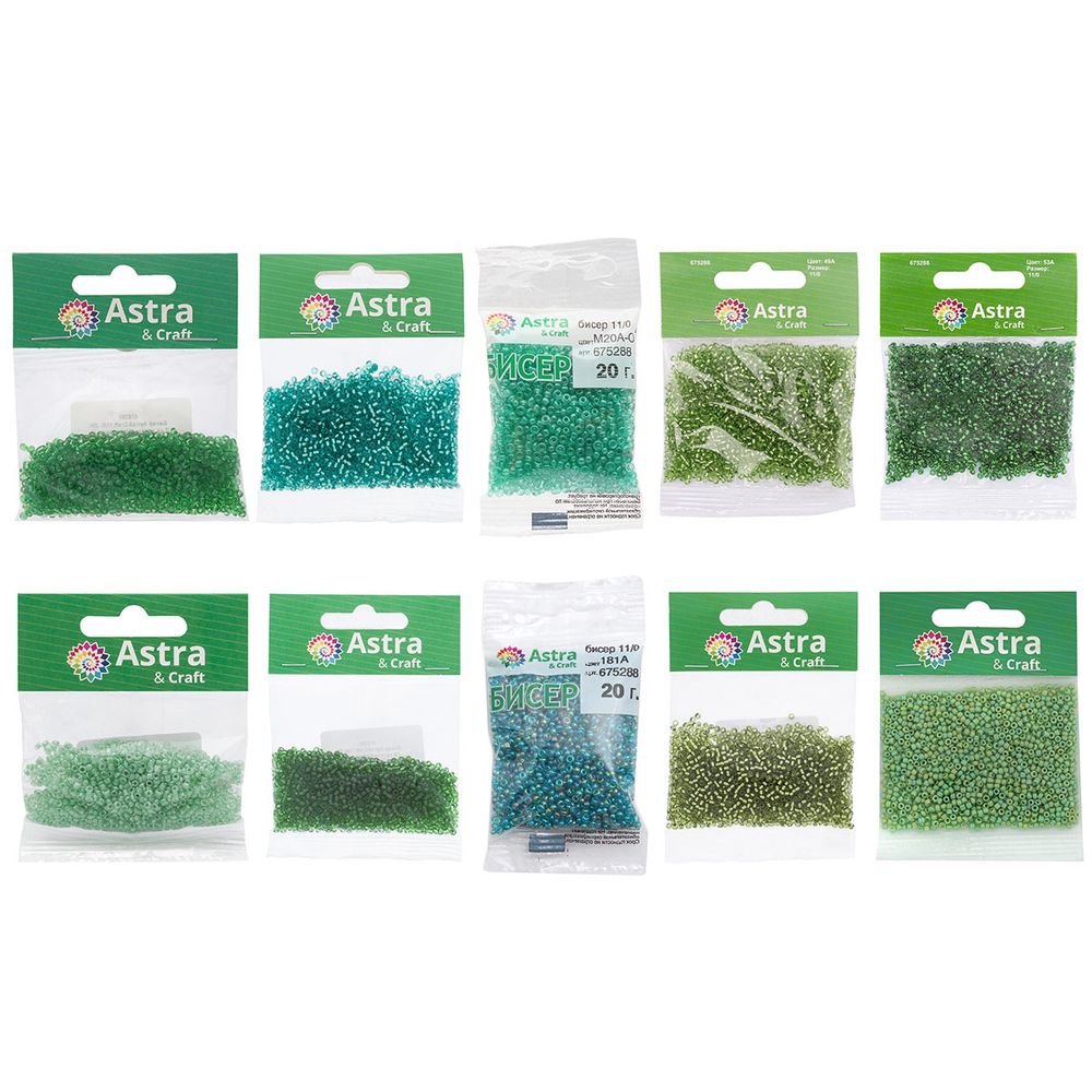 Набор бисера 11/0 ассорти №22 в тубе, 10 цветов, Astra&Craft