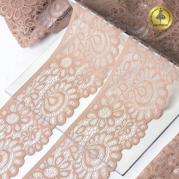 Кружево эластичное (стрейч) 90 мм, YSTL00839/N, цв.168 серебристый пион уп.25м, Kruzhevo