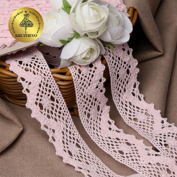 Кружево вязаное (тесьма) 30 мм / 10 метров, диз. 298, цв.20 бл.розовый, Kruzhevo