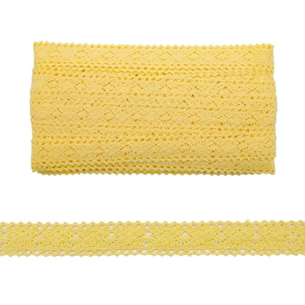 Кружево вязаное (тесьма) 20 мм, х/б, JD010 св.желтый, 20 м