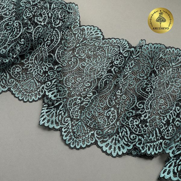 Кружево бельевое эластичное 225 мм / 3 м, 40992 цв.т.зеленый+св.зеленый, Kruzhevo