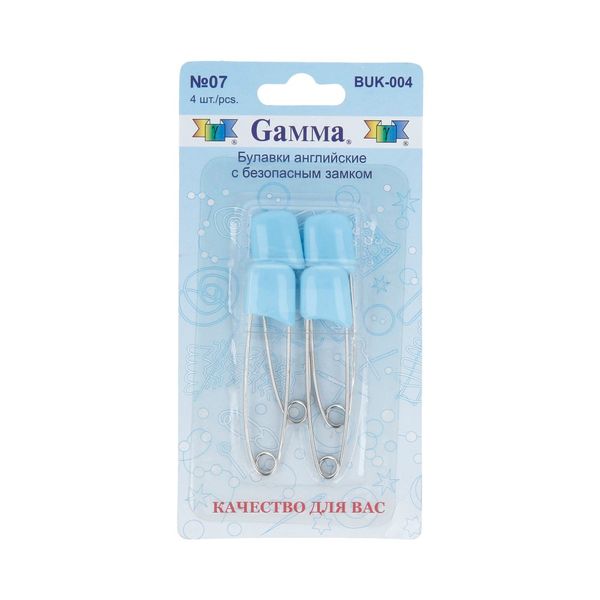 Булавки английские безопасные 53 мм, 4 шт, 07 голубой, Gamma BUK-004