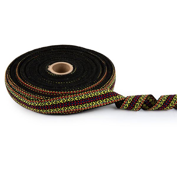 Лента (тесьма) жаккардовая 30.0 мм / 25±1 метров, Орнамент для северных народов, рис 9871 №1 черн/желт/красн/синий, Gamma C3881