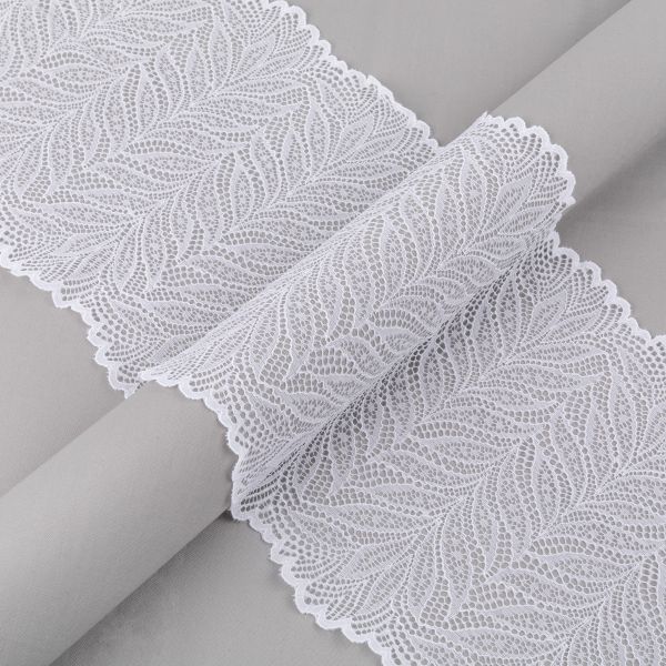 Кружево бельевое эластичное 200 мм / 3±0.2 метра, Турция, белый, Blitz