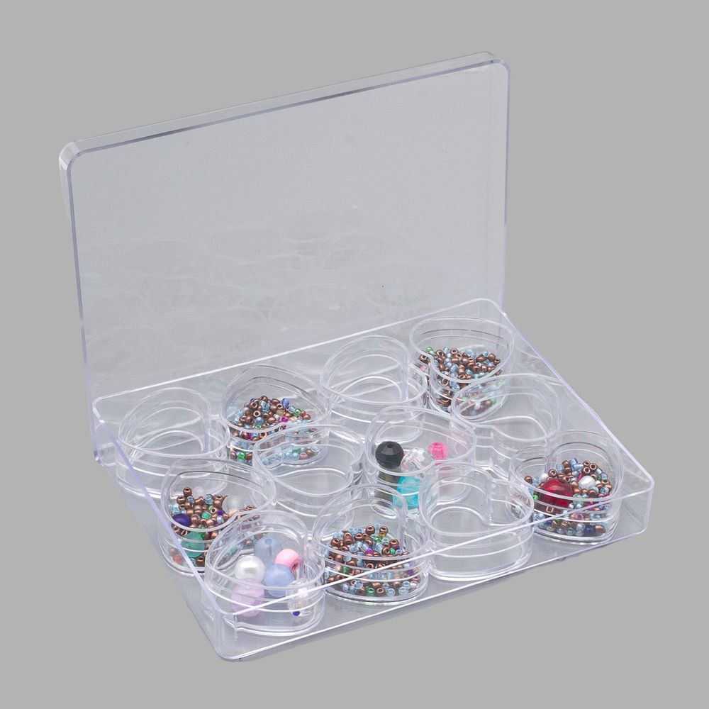 Пластиковый контейнер с 12 баночками, 12,5х9,5х1,8см, 29677