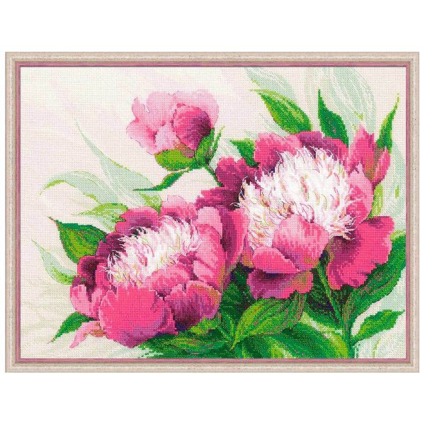 Набор для вышивания нитками Риолис, Розовые пионы, 40х30 см
