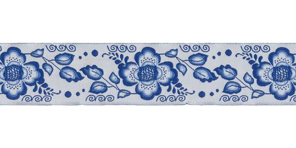 Лента (тесьма) жаккардовая 35.0 мм / 10±0.5 метров, белый/голубой, Gamma DBTRJ-80