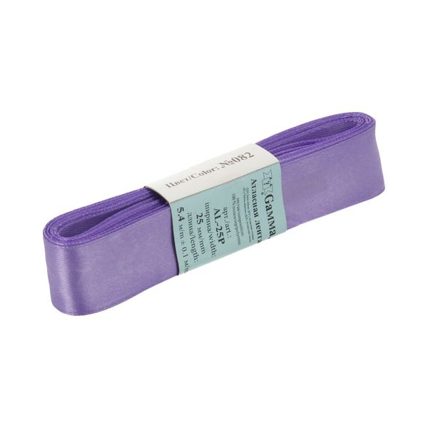 Лента атласная 1-сторонняя 25.0 мм / 5 шт по 5.4 метра, №082 фиолетовый, Gamma AL-25P
