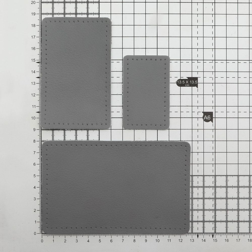 Набор заплаток пришив. из кожи, прямоуг-к 4х6,4см, 6х9,6см, 8х12,7см, с перфорацией, 3 шт (07 серый), 9403
