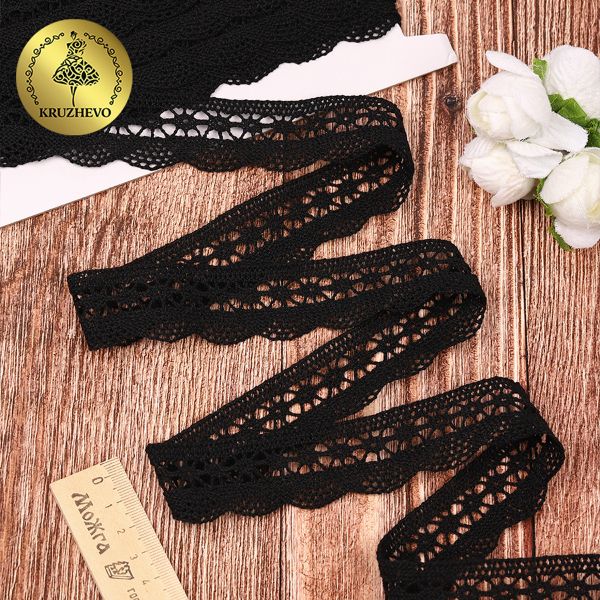 Кружево вязаное (тесьма) 27 мм / 10 метров, хлопок, TBY.1005, черный