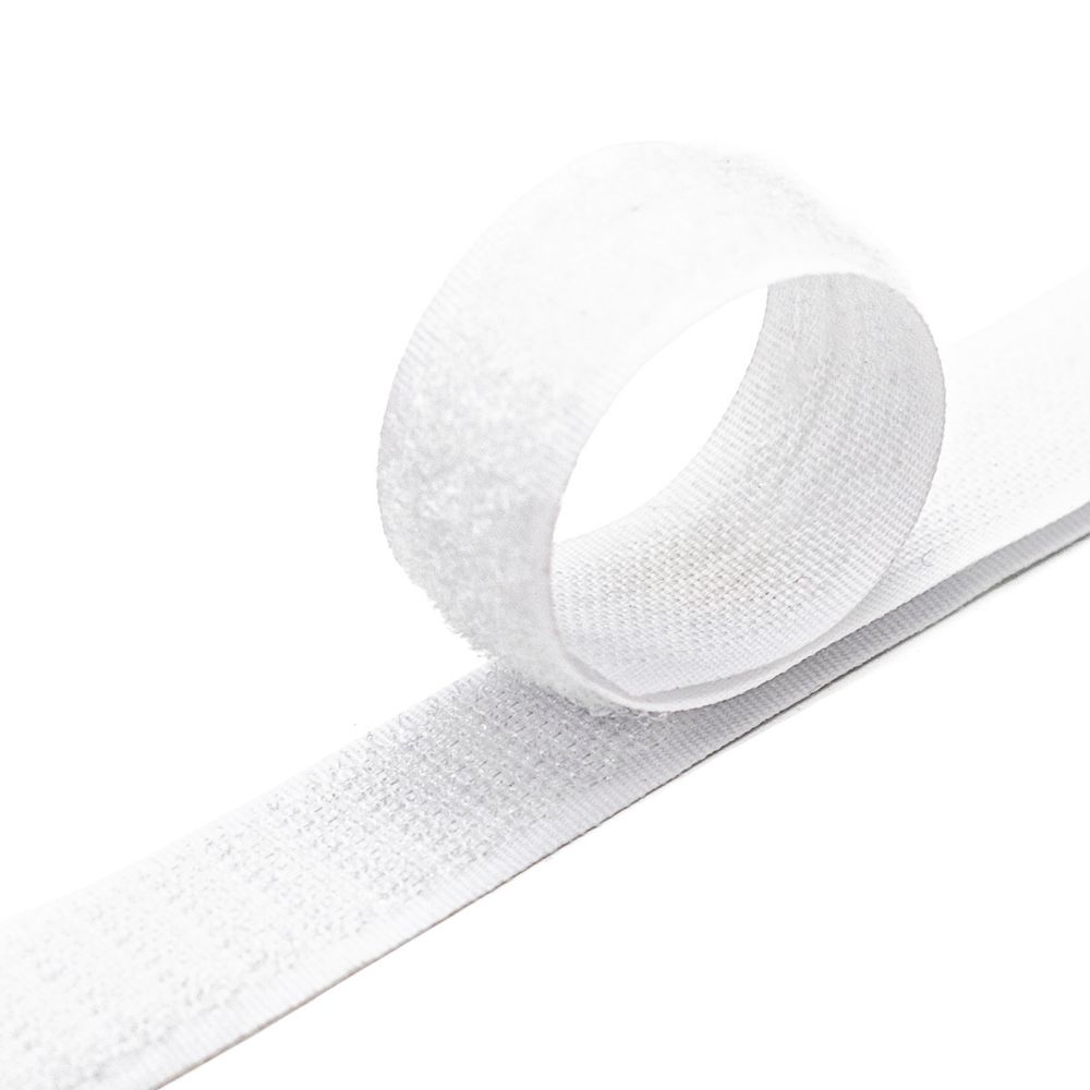 Лента контактная липучка фасовка (велкро) пришивная 25 мм / 25 см, Hobby&Pro, белый, ПАРА (крючок+петля), качество "B"