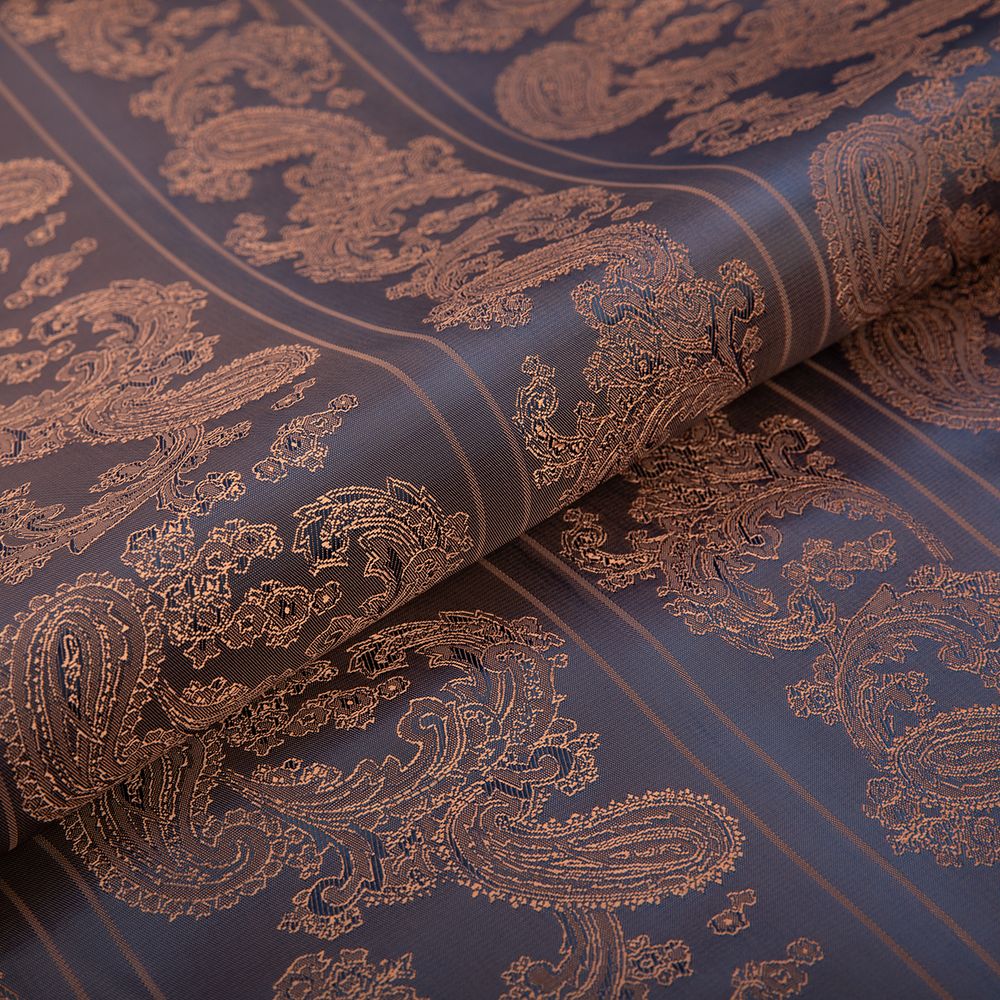 Ткань подкладочная (таффета) с рисунком 96 г/м², 100х145 см, 052 синий с бронзовым узором, Gamma JTR