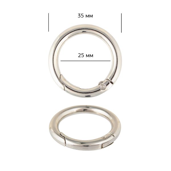 Карабин металл кольцо ⌀25.0 мм (35 мм) 107913, цв. никель уп. 10 шт