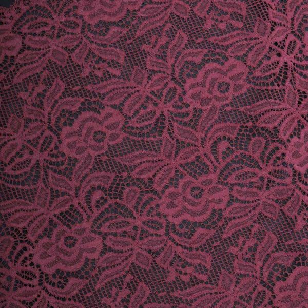 Кружево бельевое эластичное 300 мм / 3.4 метра, цвет темно-красный