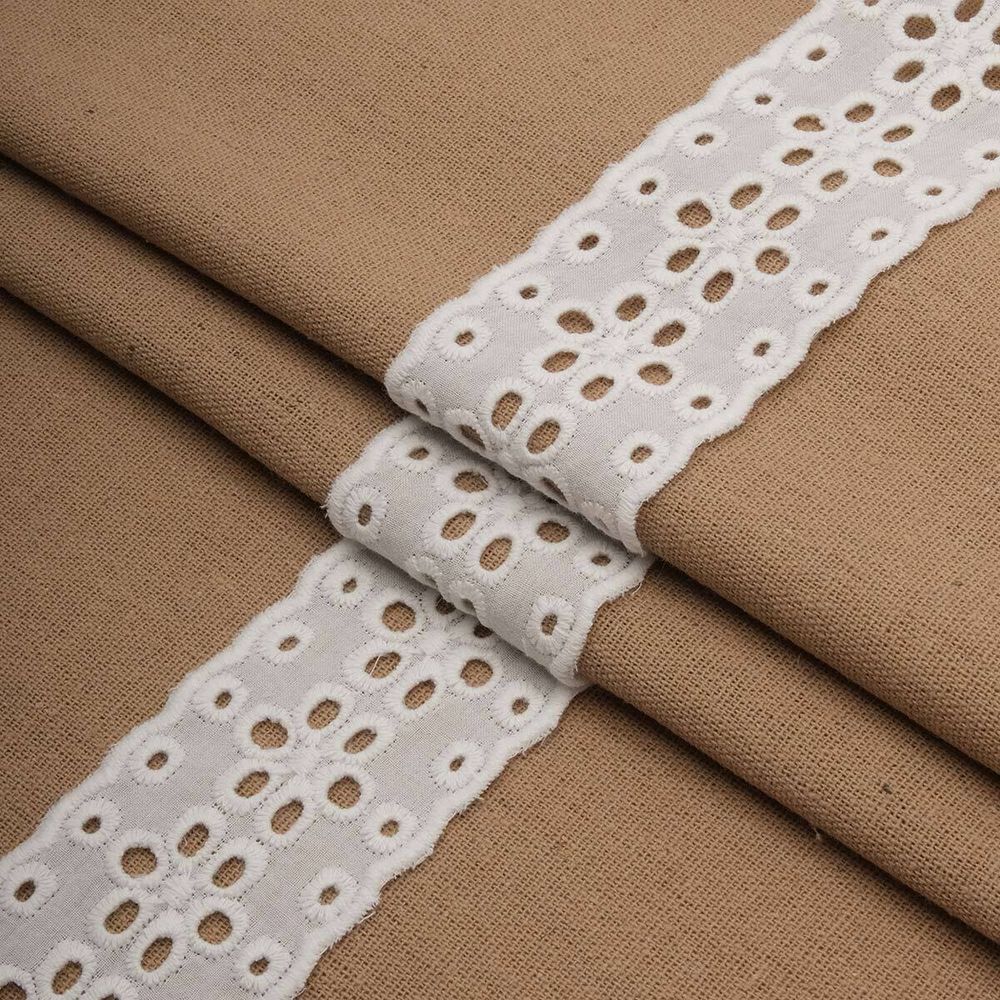 Кружево шитьё 50 мм / 13.7 метров, хлопок, (белый), 3AR2355